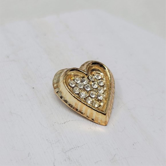 Small Vintage Heart Pin Brooch Rhinestone Center Gold tone - Picture 4 of 7